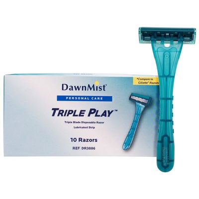 DawnMist Triple Play Razors  Triple Blade with Lubricating Strip, Single Edge, Teal, 2 Pack (20 Count)