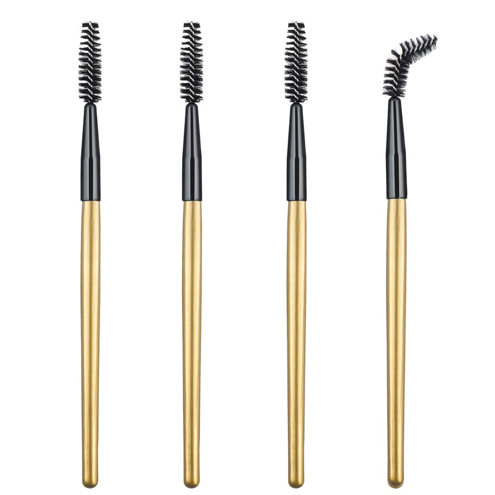 4Pcs Mascara Brush Wands Makeup Lash Spoolies Eyelash Eyebrow Brushes Spooly Applicators for Extensions Reusable(Gold)