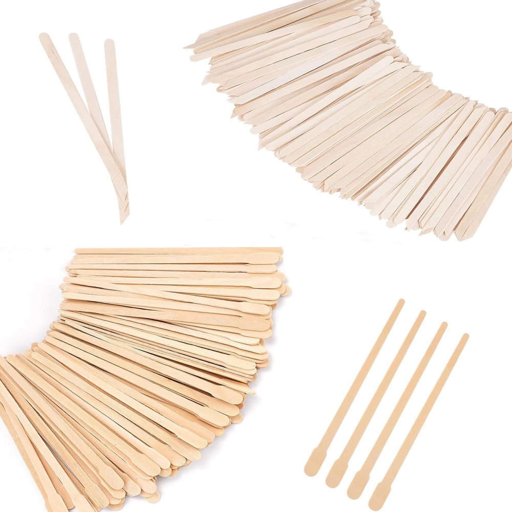 600 Pcs Wooden Eyebrow Waxing Sticks with Handle and 1200Pcs Wooden Wax Sticks (Slanted Handle)