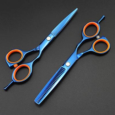 5.5 Inch 4 Color Hairdressing Scissors Set Haircut Thinning Hairdresser Scissors Flat Cut Teeth Scissors Hairdresser Scissors Hair Cutting Shears (Blue B)