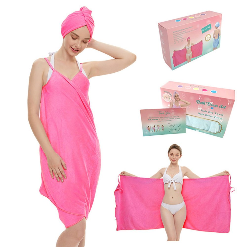 1Set Microfiber Bath Caps And Wearable Camisole Towel Set For Quick Drying And Comfort