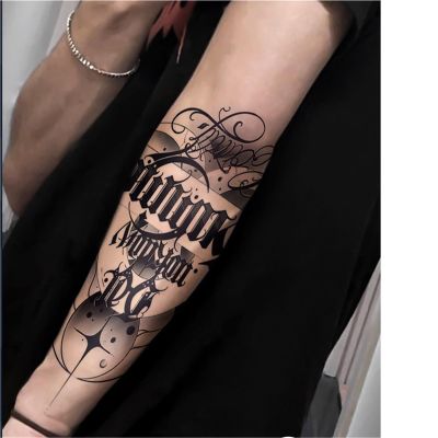 2 pieces tattoo stickers herbal semi-permanent male, waterproof long-lasting English juice senior feeling flower arm simulation stickers