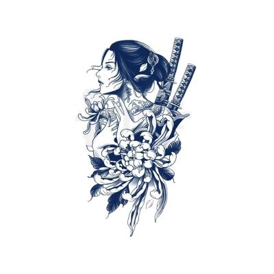 2 pieces herbal tattoo sticker juice waterproof long-lasting men and women, semi-permanent non-reflective Geisha flower arm sticker