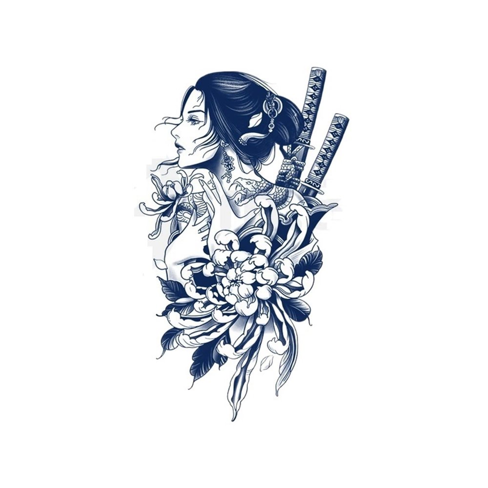 2 pieces herbal tattoo sticker juice waterproof long-lasting men and women, semi-permanent non-reflective Geisha flower arm sticker