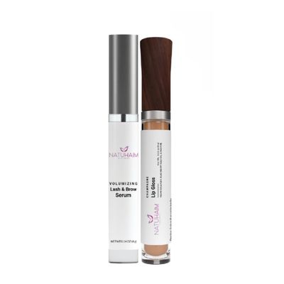 Volumen para labios, cejas y pestaas - Natuhaim Volumizing Lash & Brow Serum and Lip Gloss Set, 0.14 oz