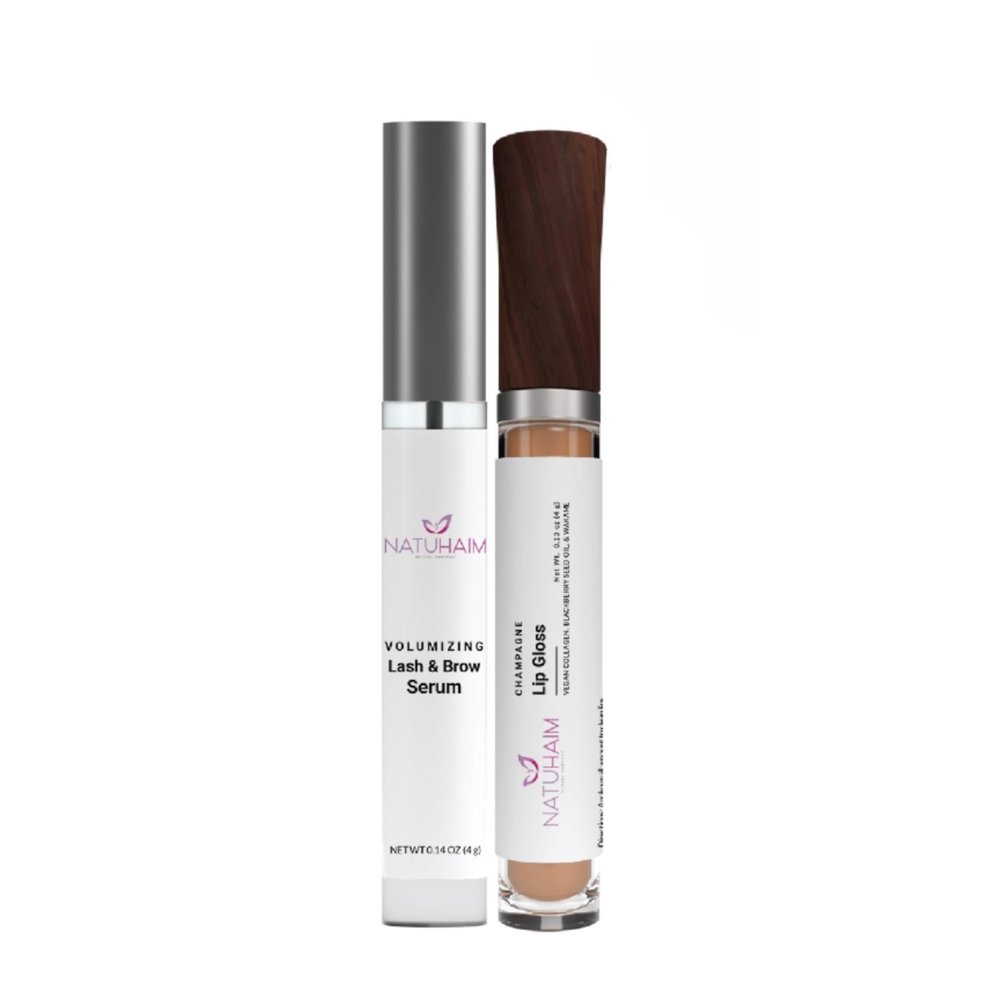 Volumen para labios, cejas y pestaas - Natuhaim Volumizing Lash & Brow Serum and Lip Gloss Set, 0.14 oz