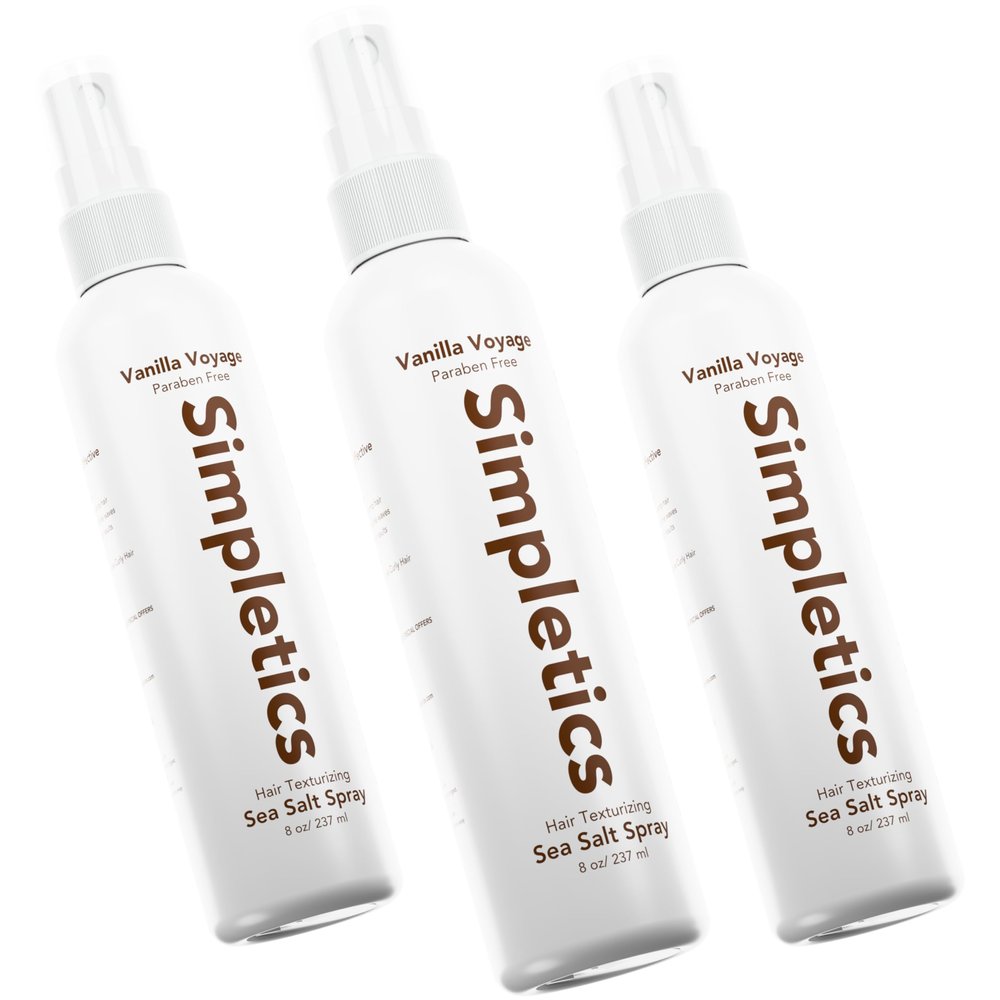 Simpletics Himalayan Sea Salt Spray for Straight & Wavy Hair - All Natural, 5 Ingredient, Texturizing & Volumizing Product - Vanilla Scented - Adds Volume, Texture, Beach Look to Men & Women, 3 Pack