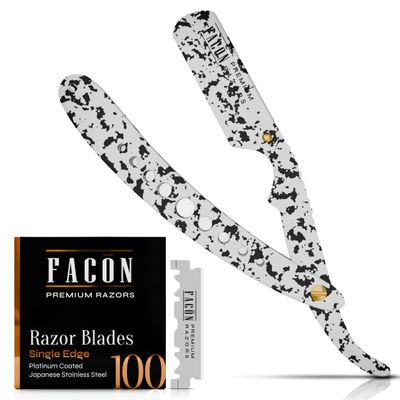 Facn Straight Razors for Men - Professional Barber Straight Edge Razor Kit with 100 Blades, Classic Stainless Steel Barbero Shaver for a Smooth & Precise Shave, Premium Barber Razor for Men's Shaving