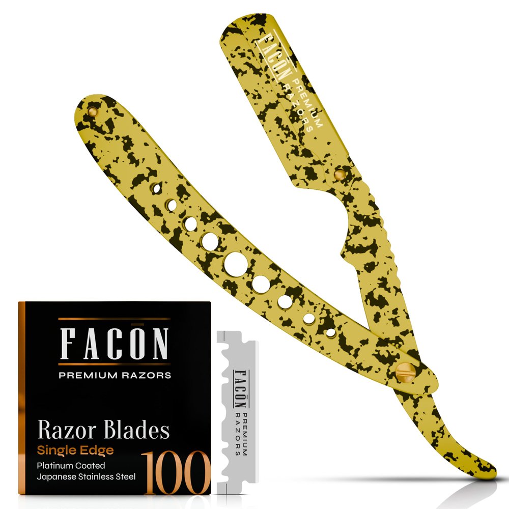 Facn Straight Razors for Men - Professional Barber Straight Edge Razor Kit with 100 Blades, Classic Stainless Steel Barbero Shaver for a Smooth & Precise Shave, Premium Barber Razor for Men's Shaving