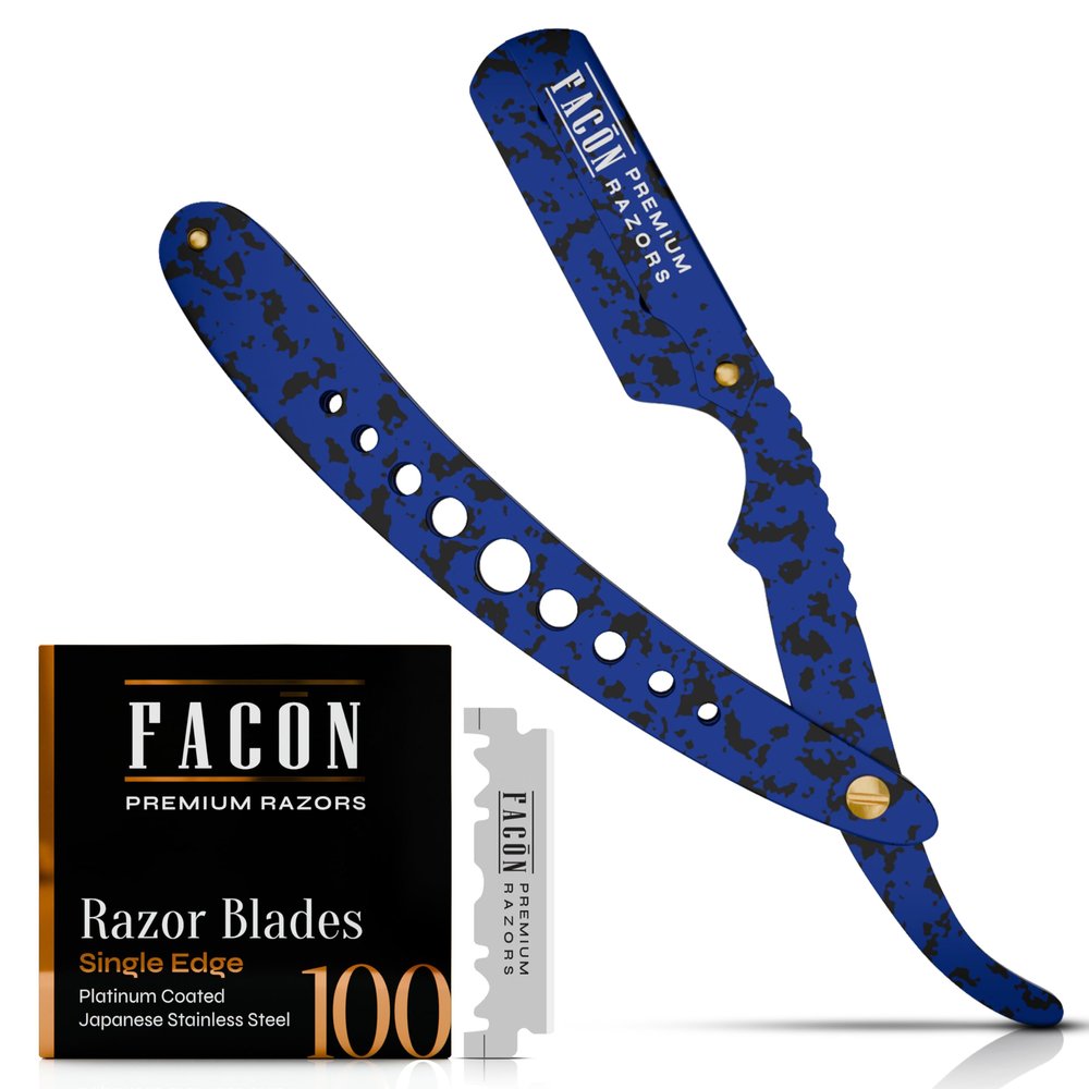 Facn Straight Razors for Men - Professional Barber Straight Edge Razor Kit with 100 Blades, Classic Stainless Steel Barbero Shaver for a Smooth & Precise Shave, Premium Barber Razor for Men's Shaving