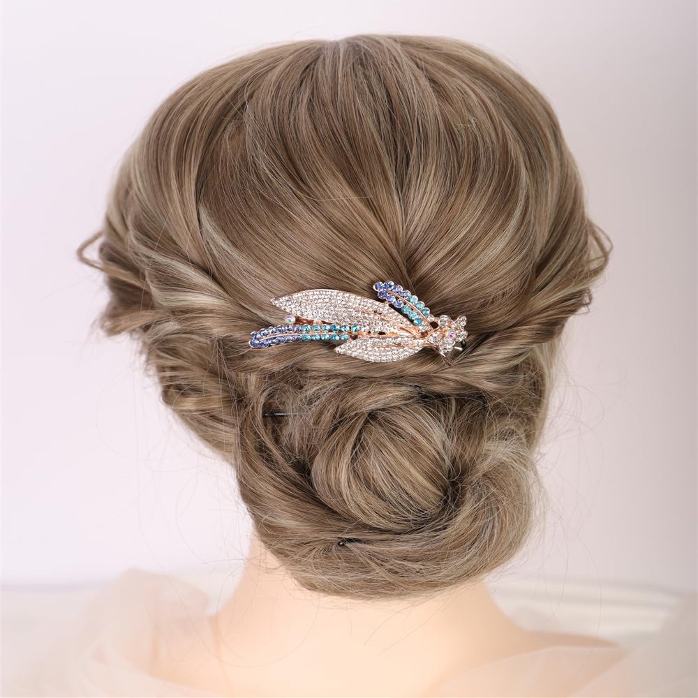 Aimimier Bridal Crystal Hair Comb for Women Leaf Hair Side Comb Rhinestone Inlaid Long Teeth Hair Piece Prom Wedding Hair Accessories (Blue)