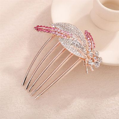 Aimimier Bridal Crystal Hair Comb for Women Leaf Hair Side Comb Rhinestone Inlaid Long Teeth Hair Piece Prom Wedding Hair Accessories (Pink)