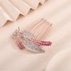 Aimimier Bridal Crystal Hair Comb for Women Leaf Hair Side Comb Rhinestone Inlaid Long Teeth Hair Piece Prom Wedding Hair Accessories (Pink) view 4