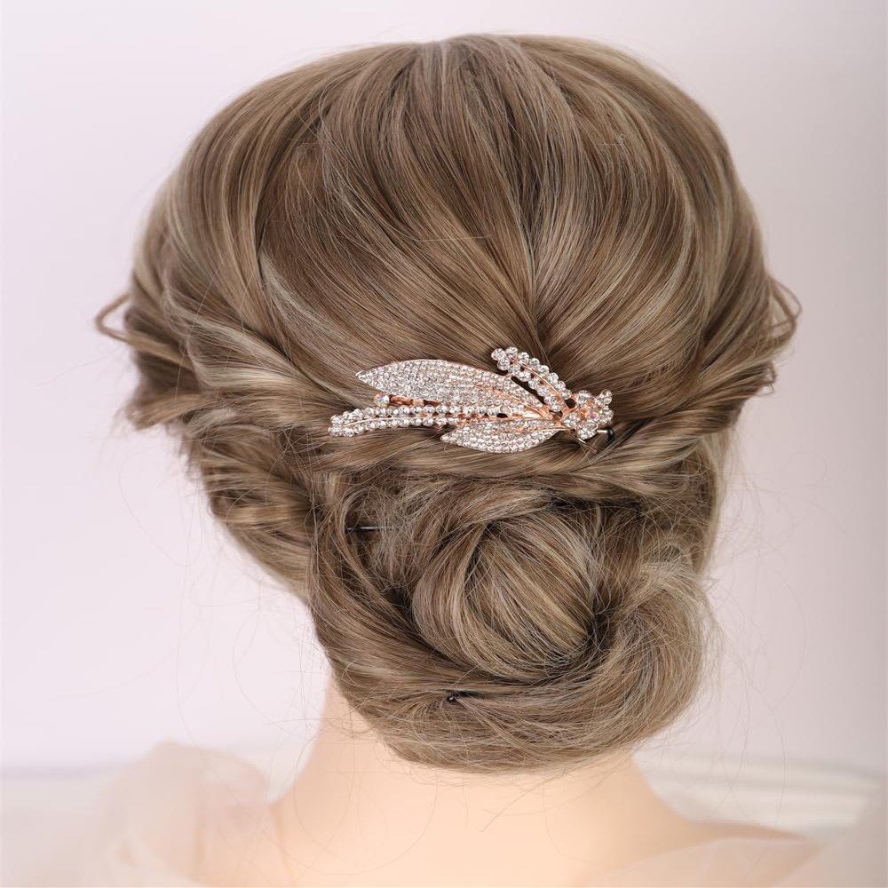 Aimimier Bridal Crystal Hair Comb for Women Leaf Hair Side Comb Rhinestone Inlaid Long Teeth Hair Piece Prom Wedding Hair Accessories (Clear)