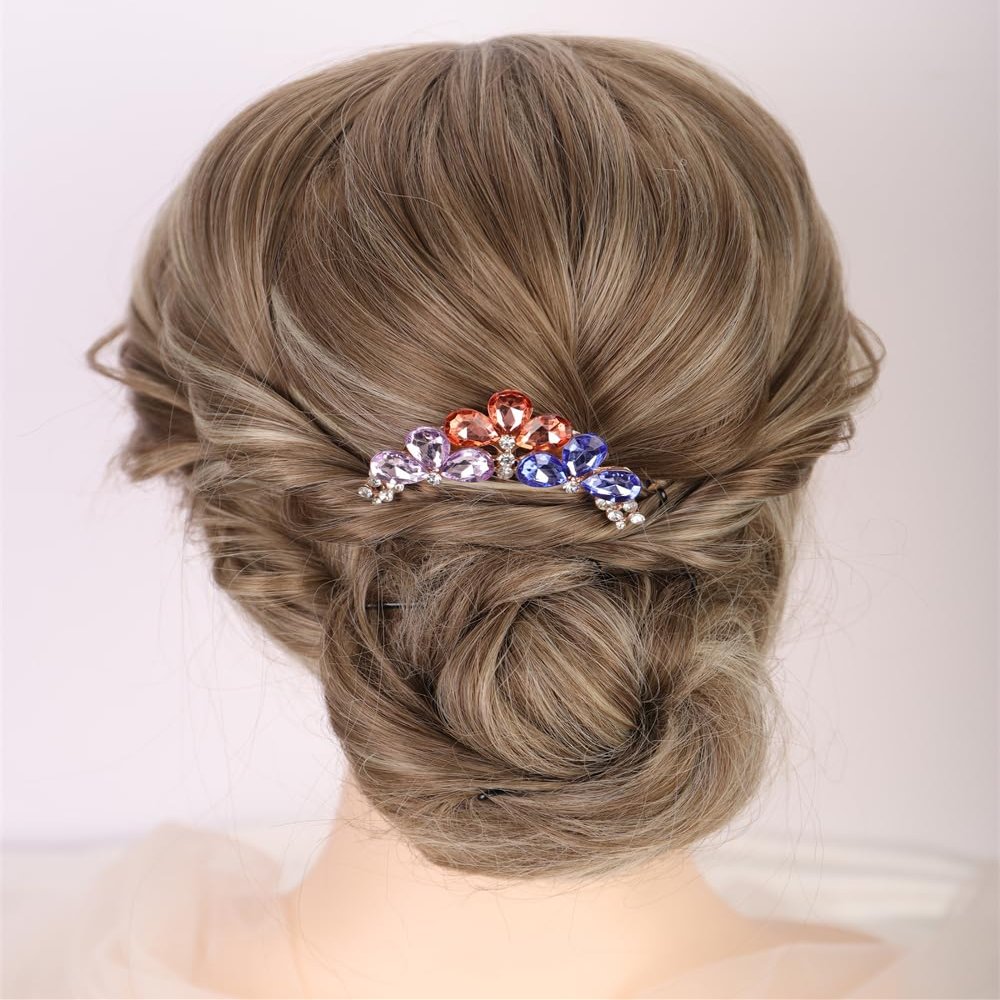 Aimimier Dainty Crystal Hair Side Combs Sparkly Rhinestone Long Teeth Comb Bridal Hair Pieces Wedding Hair Accessories for Women (Colorful)