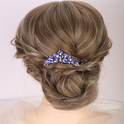 Aimimier Dainty Crystal Hair Side Combs Sparkly Rhinestone Long Teeth Comb Bridal Hair Pieces Wedding Hair Accessories for Women (Blue)