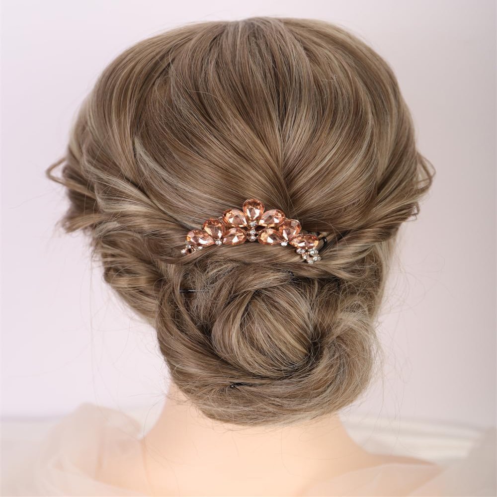 Aimimier Dainty Crystal Hair Side Combs Sparkly Rhinestone Long Teeth Comb Bridal Hair Pieces Wedding Hair Accessories for Women (Orange)