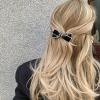 3.44 inch Elegant Bow Hair Clip for Women,Spring Clips for Ponytails White with Black Trim, Pre-tied Design (dark blue) view 3
