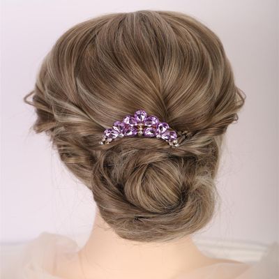 Aimimier Dainty Crystal Hair Side Combs Sparkly Rhinestone Long Teeth Comb Bridal Hair Pieces Wedding Hair Accessories for Women (Purple)