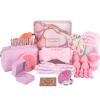 40PCS Trendy Stuff Gifts Set for Teen Girls -Makeup Brushes Set + Blending Sponges + Silk Heatless Curling Set + Jewelry Set & Skincare Headbands | Birthday Gift for Daughter, Niece, Her (Pink) view 1
