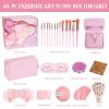 40PCS Trendy Stuff Gifts Set for Teen Girls -Makeup Brushes Set + Blending Sponges + Silk Heatless Curling Set + Jewelry Set & Skincare Headbands | Birthday Gift for Daughter, Niece, Her (Pink) view 2