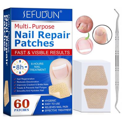 Muti-Purpose Nail Repair Patches, 60 pcs Overnight Nail Repair Treatment for Nail Discoloration & Cracked Nails, Restore Healthy Nail Appearance,Not Easy to Fall Off