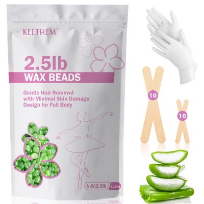 Keethem 2.5lb Wax Beads, Hard Wax Beads for Coarse Hair Removal and Sensitive Skin- Waxing Beads for Women Men - Hard Wax Recommended for Full Body Bikini Brazilian Waxing (Aloe)