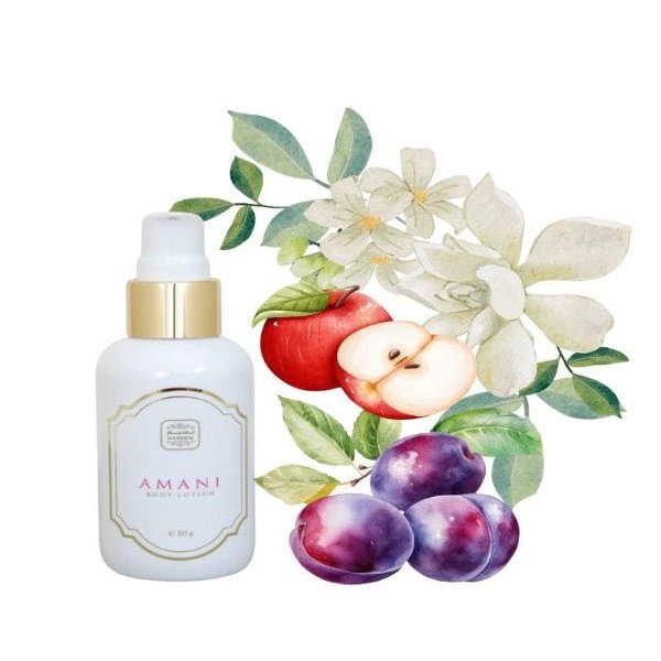 Amani Body Lotion  Moisturizing & Nourishing | Plum, Apple, Jasmine, Sandalwood, Vanilla, Amber | Long-Lasting Hydration  80g