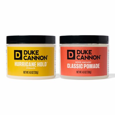 Duke Cannon Pomade 2-Pack Bundle News Anchor Classic & Hurricane Hold, 4.6 oz Each Strong Hold, Easy Rinse, Water-Based Formula, Ideal for Short to Medium Styles