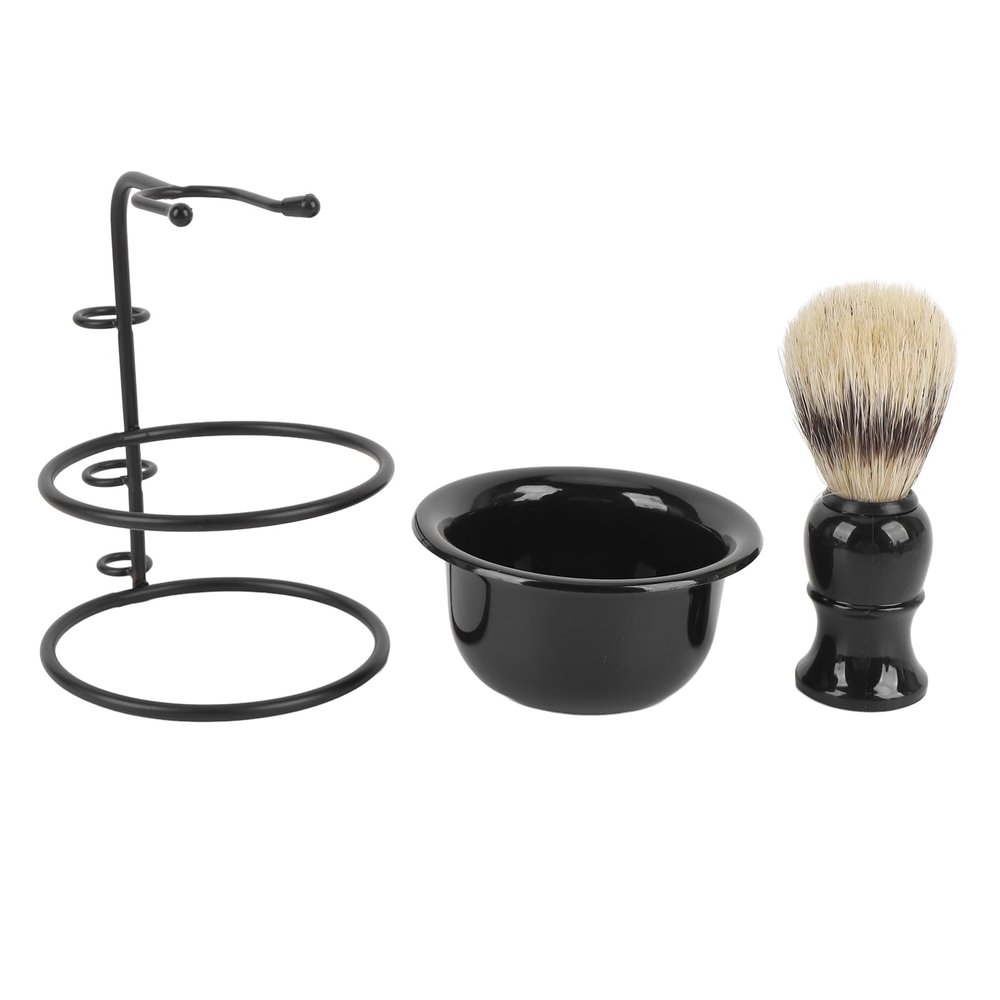 Beard Brush Set, Foam Brush Bowl Stainless Steel Grooming Set for Barber, Hairdresser, Travel, Hotel (Shaving Brush + Lathering Bowl + Brush Stand)