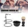 Beard Brush Set, Foam Brush Bowl Stainless Steel Grooming Set for Barber, Hairdresser, Travel, Hotel (Shaving Brush + Lathering Bowl + Brush Stand) view 4