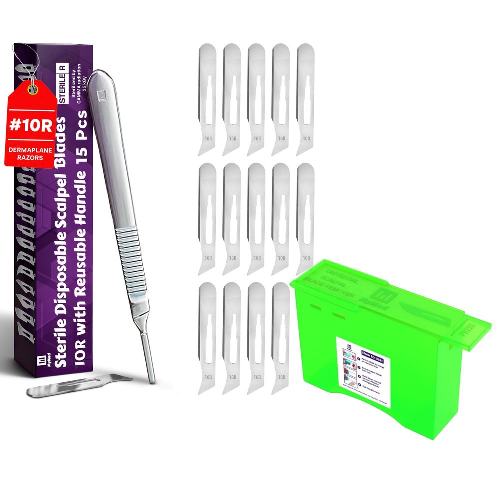 10R Dermaplane Razor for Women Face Pack of 15 + Scalpel Blade Remover Box