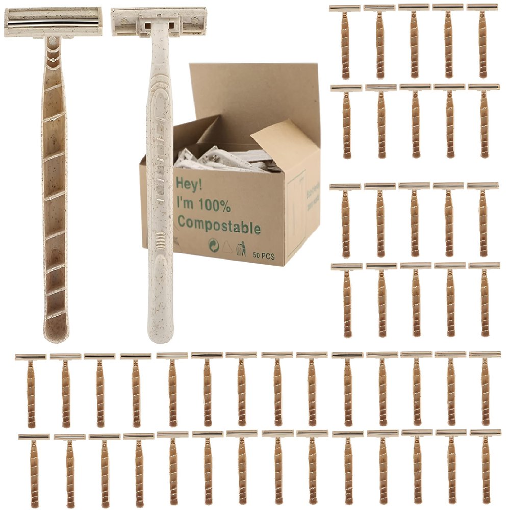 Disposable Razors Bulk for Men & Women  Twin Blade Unisex Shavers  Eco-Friendly, Biodegradable, Non-Toxic, Made from Recycled Wheat Straw (Pack of 2) (100)