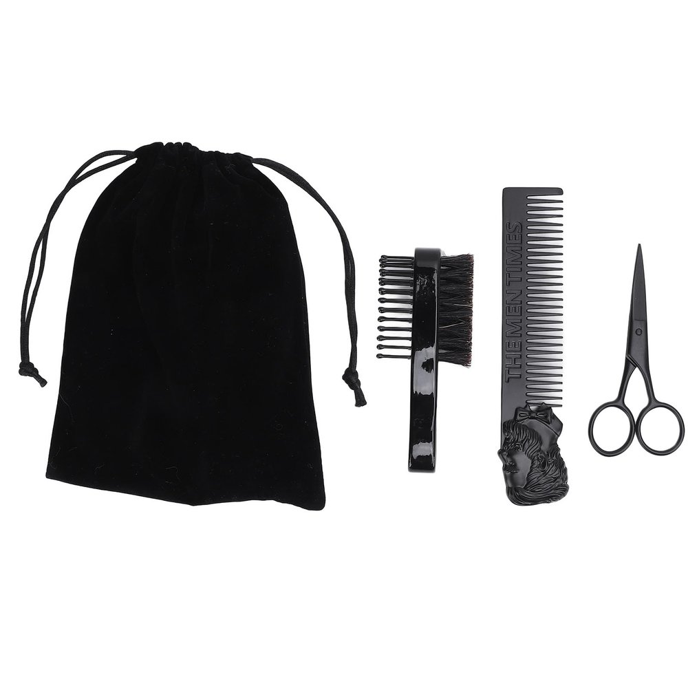 4pcs Beard Moustache Scissors Men Styling Set, Grooming Kit Hand Tools Include 1pc Scissors, 1pc Beard Comb, 1pc Beard Brush and 1pc Storage Bag