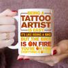 11oz Tattoo Artist Mug - Funny Tattoo Artist Gift, Humor Ceramic Coffee Mug Being A Tattoo Artist Is Easy, Like Riding A Bike On Fire - Unique 11oz Cup for Tattoo Artist Pros view 2