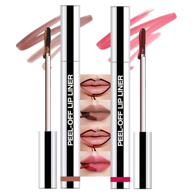 Hxssll 2 Pcs Matte Liquid Lip Stain Peel Off Lip Liner, Long Lasting Lip Tattoo, Waterproof & Transfer-Proof Lip Liner Peel Off Lip Gloss for All Skin Types. 0.12 fl oz #02+#06