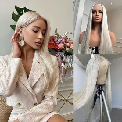 gengchang66 Wigs White Platinum Blonde Straight Lace Front Human Hair Wigs 13x4 HD Transparent 180% Density Lace Front Wigs(Platinum,18 Inch)