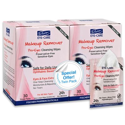 Dr. FIscher Makeup Remover Wipes - Sensitive Skin Formula, Individually Sealed, No Rinse, Eyes and Face Safe