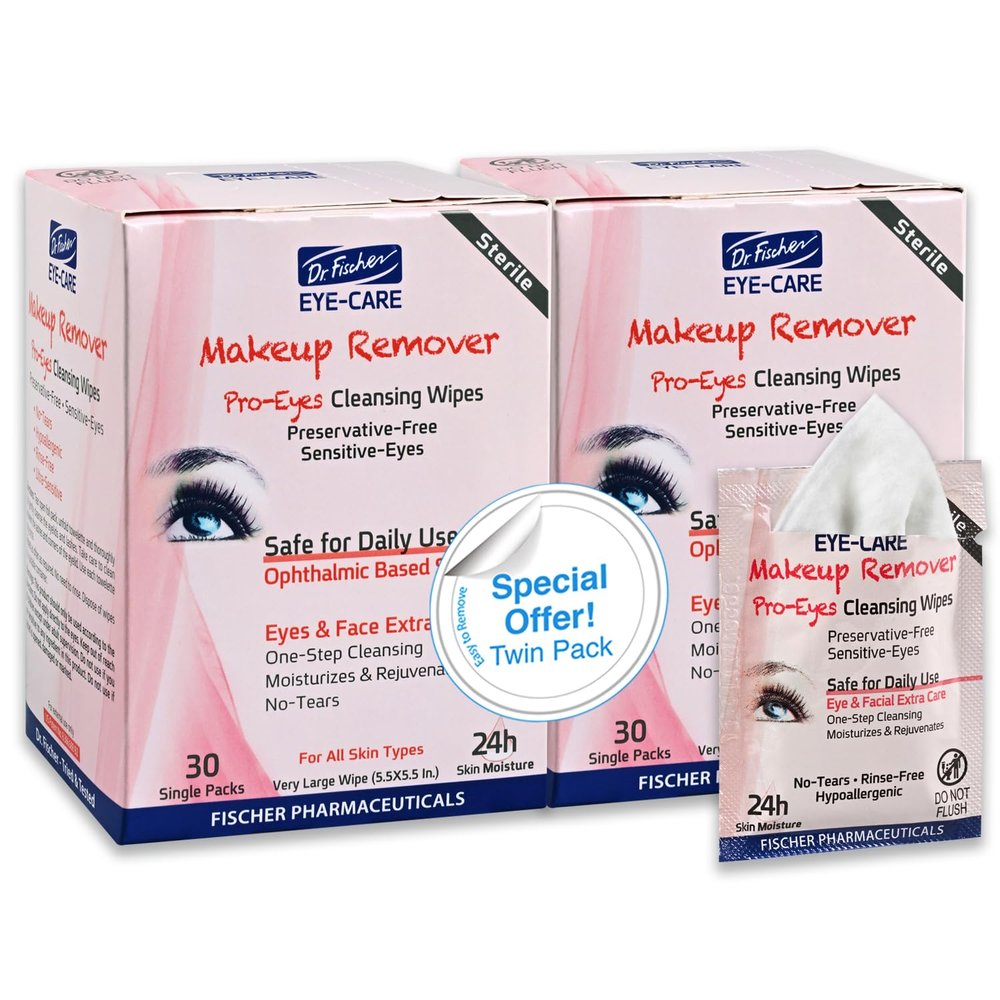 Dr. FIscher Makeup Remover Wipes - Sensitive Skin Formula, Individually Sealed, No Rinse, Eyes and Face Safe