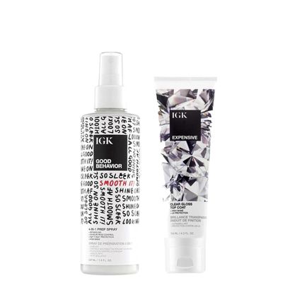 IGK Good Behavior 4-in-1 Prep Spray + Expensive Clear Gloss Top Coat | Shine + Strengthen + Smooth | Vegan + Cruelty Free | 7 oz + 4.2 oz