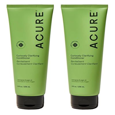 Acure Curiously Clarifying Conditioner & Argan Gently Cleanses, Removes Buildup, Boost Shine & Replenishes Moisture Lemongrass 8 Fl Oz - Pack of 2