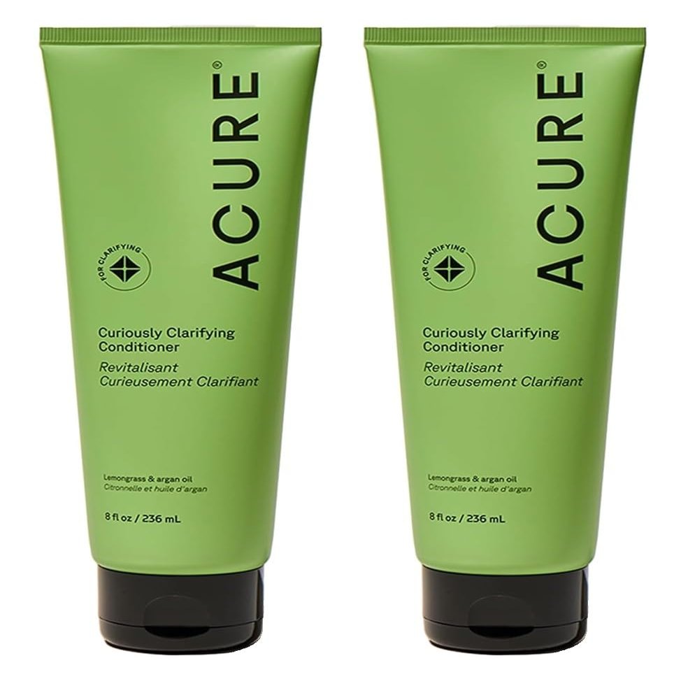 Acure Curiously Clarifying Conditioner & Argan Gently Cleanses, Removes Buildup, Boost Shine & Replenishes Moisture Lemongrass 8 Fl Oz - Pack of 2