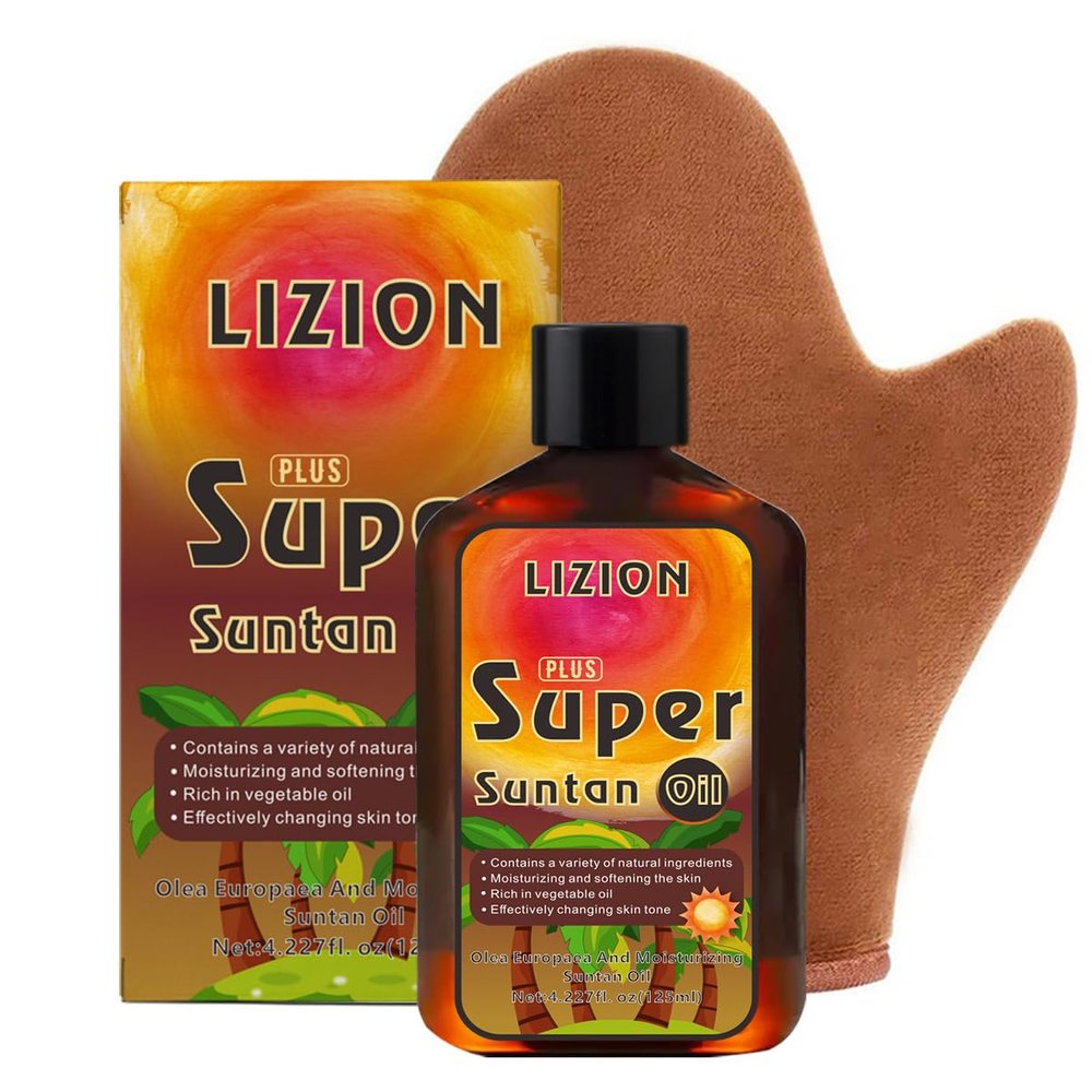 Self-Tanning Oil with Rosehip, Olive & Sweet Almond Oil - Moisturizing & Bronzing Tanning Oil for Face & Body, Natural Glow for Beach & Daily Use, Includes Applicator Mitt
