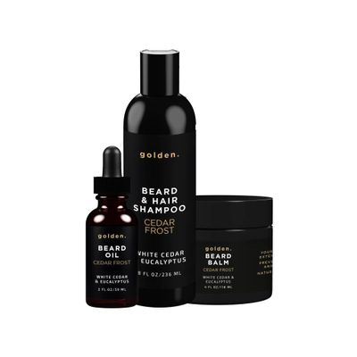 Golden Grooming Co. Everyday Beard Bundle  Complete Beard Care Set | Includes Beard Oil, Balm & Shampoo (XL, Cedar Frost)
