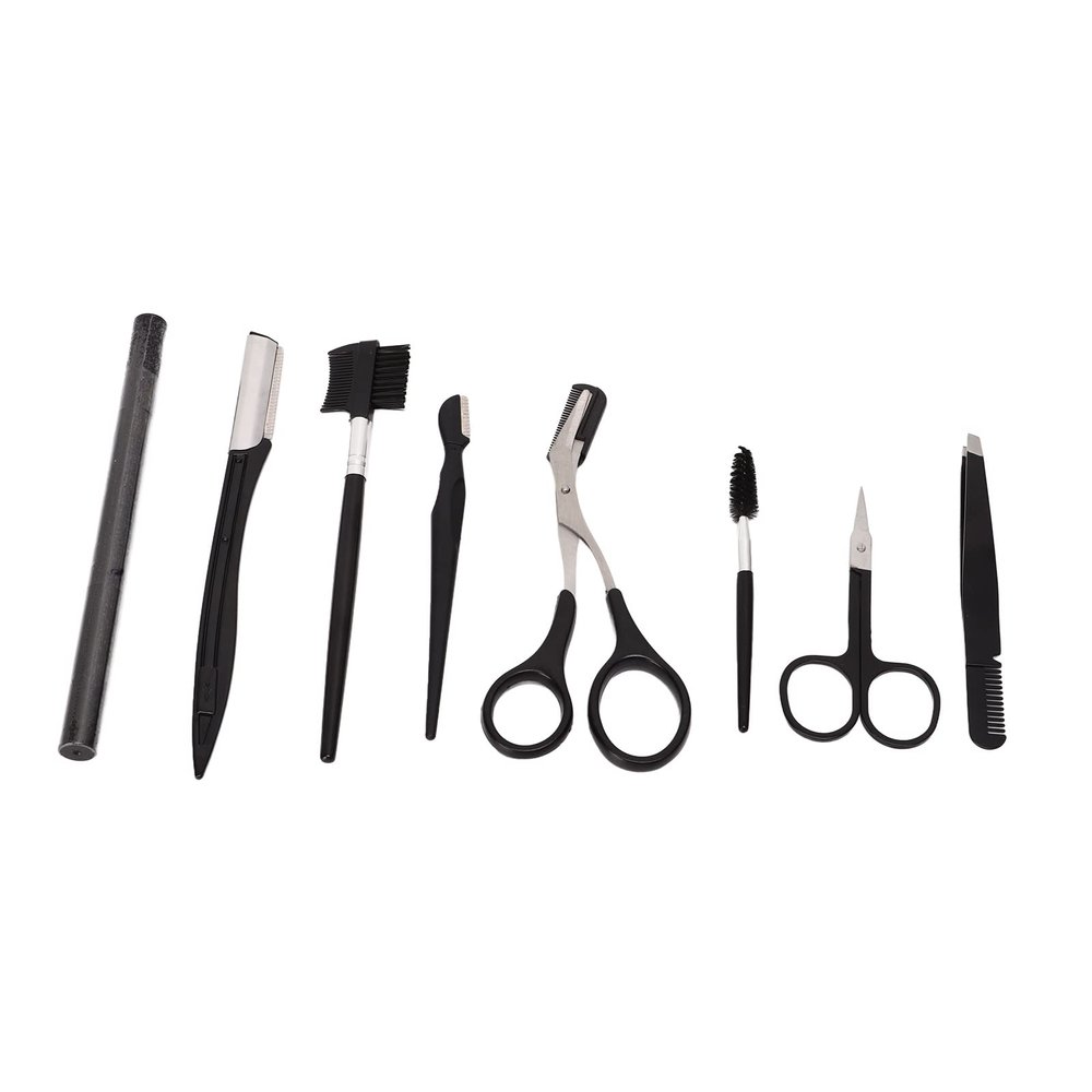 aqxreight 8 Pcs Eyebrow Grooming Kit Black Rustproof Stainless Steel Eyebrow Trimming Kit Beauty Tools with Storage Bag Eyebrow Pencil Doub Eyebrow Grooming KitEyebrow Trimming KitEyebrow