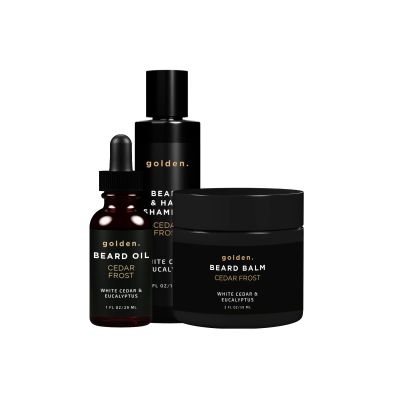 Golden Grooming Co. Everyday Beard Bundle Complete Beard Care Set | Includes Beard Oil, Balm & Shampoo (Regular, Cedar Frost)