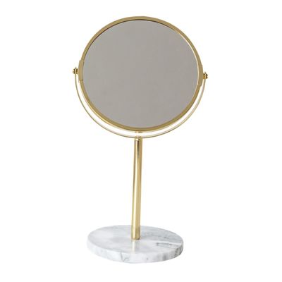 1pc Marble Vanity Mirror Tabletop Vanity Makeup Table Top Mirror Makeup Mirror with Base Rotatable Makeup Mirror Gold Makeup Mirror Round LED Makeup Mirror Desktop Mirror Golden/1751