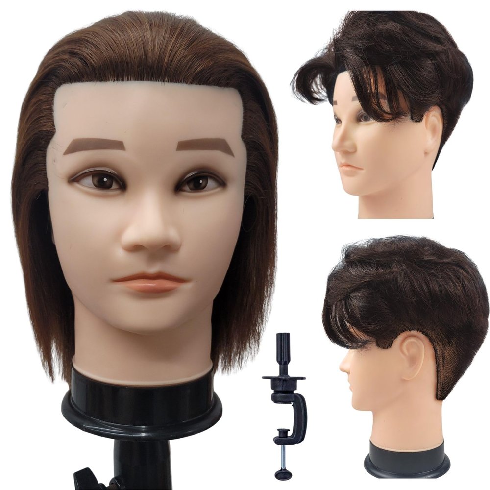 Barber Mannequin Head Male Haircut Training Head Men Human Hair Mannequin Head
