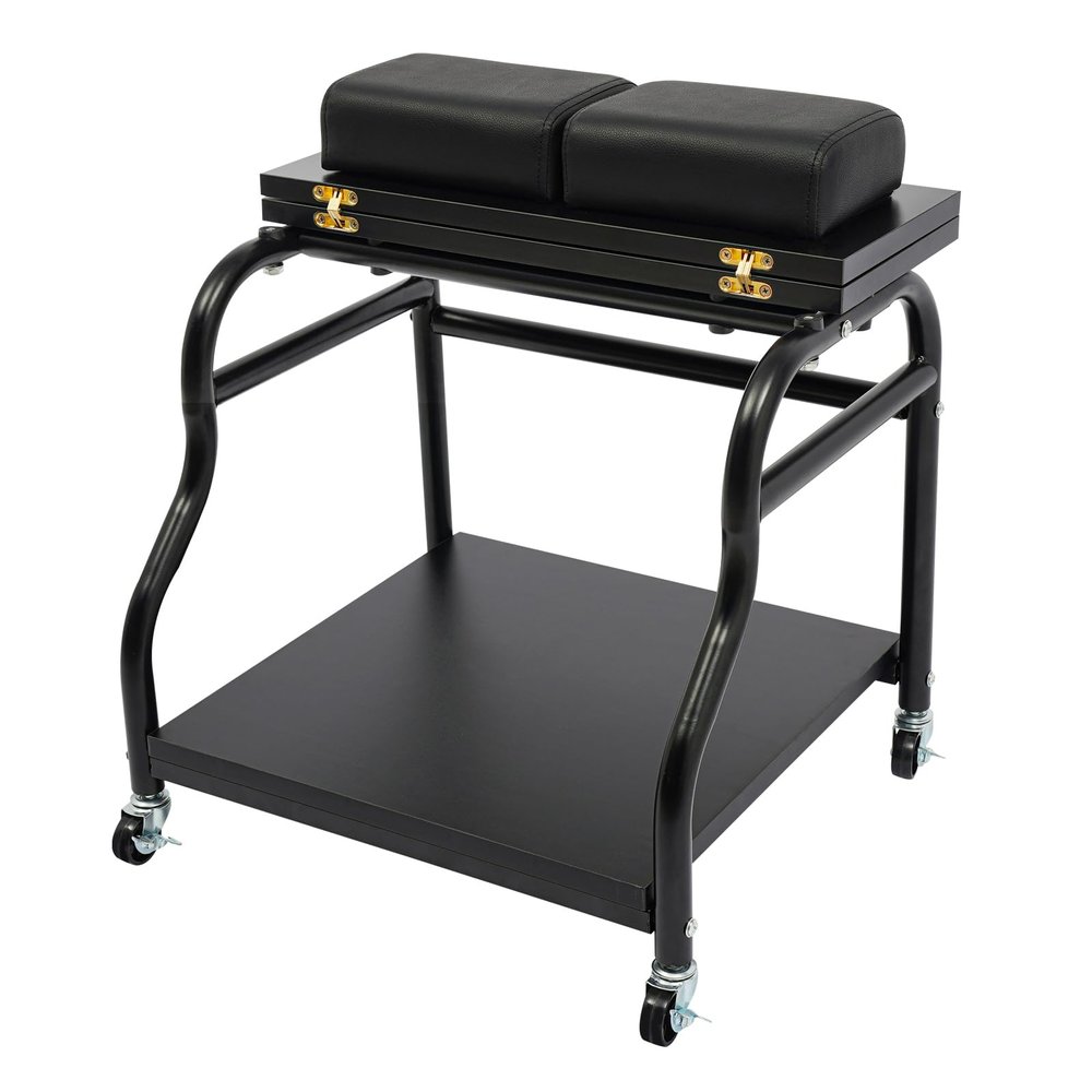 NEATOOM 2-Tier Pedicure Foot Rest Cart, Portable Esthetician Trolley Cart, Beauty Salon Nail Or Foot Bath Spa Trolley with Foldable Top & Wheels (Black)