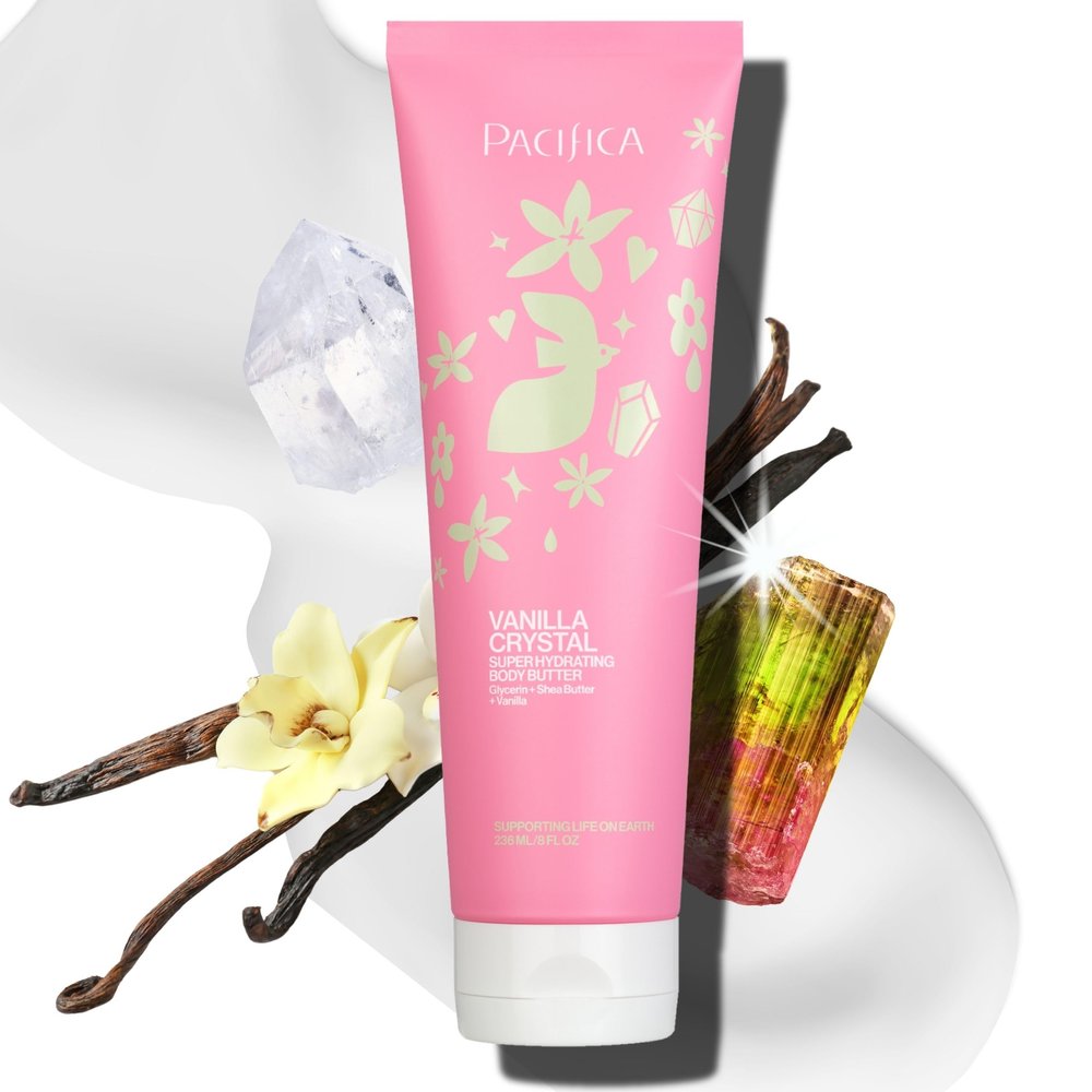 Pacifica Vanilla Crystal Body Butter Lotion Super Hydrating Moisturizer for Dry Skin, Rich Shea Butter & Vitamin E Formula, Vegan, Cruelty-Free, Clean Beauty, Vanilla Scent, 6 oz